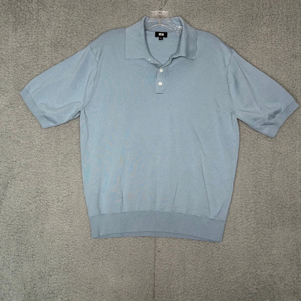 Uniqlo Mens Knit Polo Shirt Light Blue Short Sleeve Cotton Modal Size M